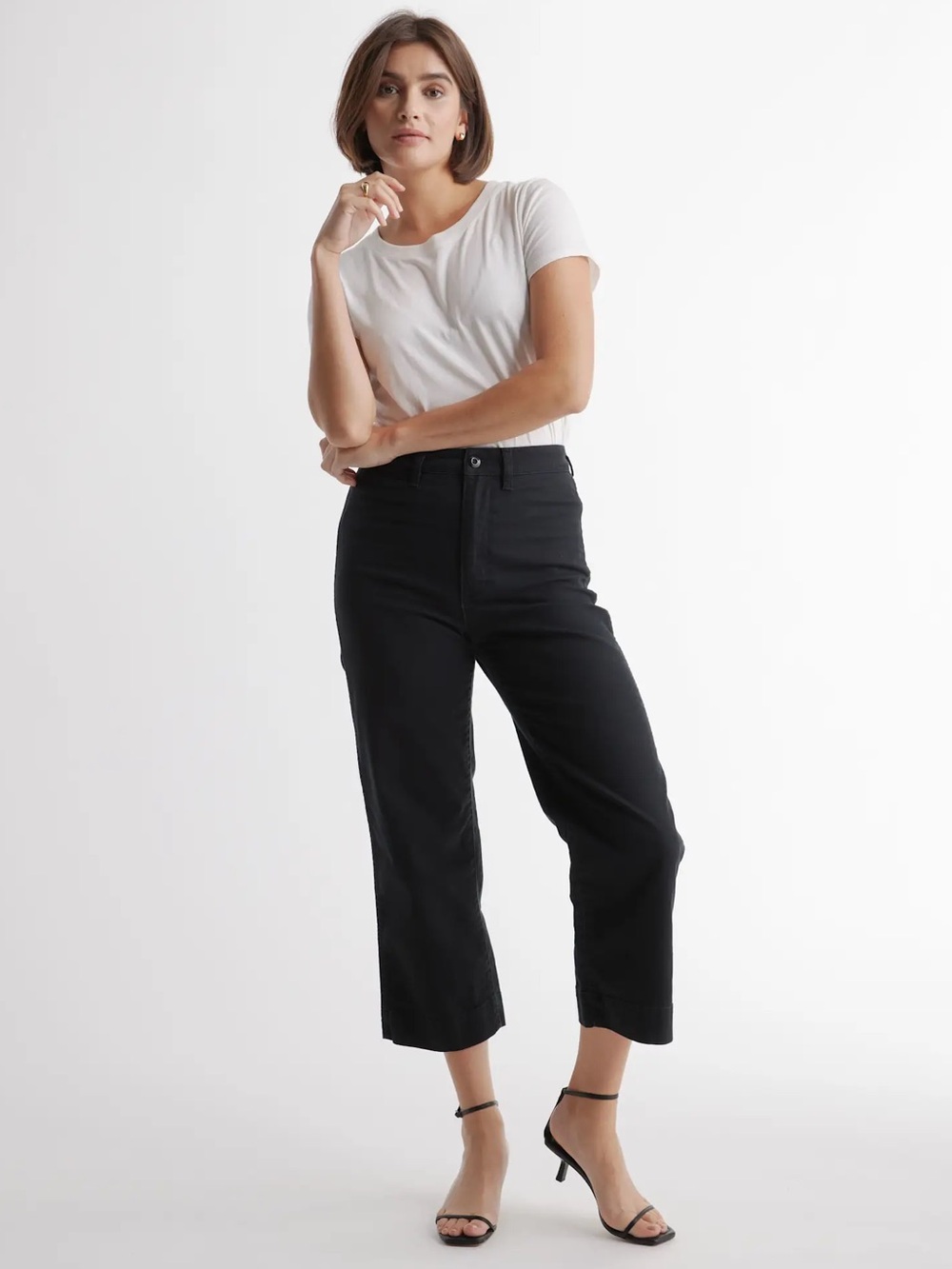 Quince Organic Stretch Cotton Twill Wide-Leg Crop Pants Black Size 28